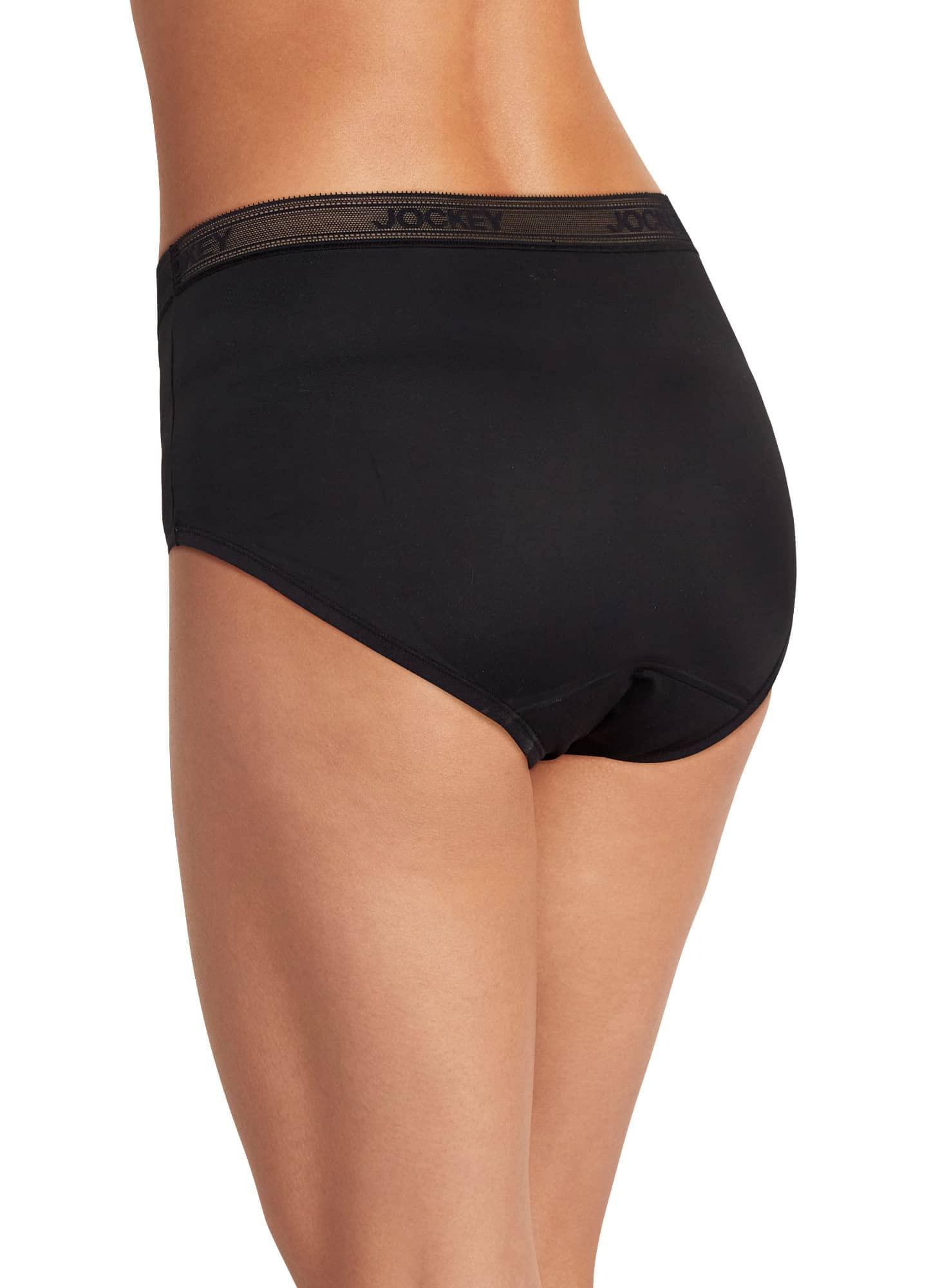 Jockey Jockey Women\'s Underwear Worry Free Microfiber Moderate Absorbency Brief, Black, S