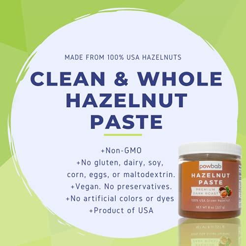 powbab powbab Hazelnut Paste - 100% USA Grown Hazelnuts (8 oz). Premium Dark Roast Nutty Flavor. Sugar Free Hazelnut Spread, No Added Sugar. Use for Hazelnut Butter or Keto Hazelnut Spread. Non-GMO, Vegan.