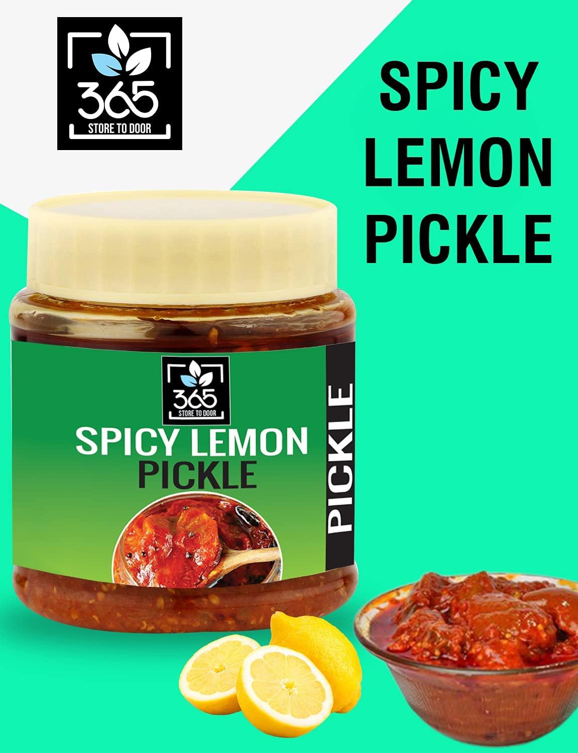 Veena Veena 365 Store to Door Spicy Lemon Pickle, 250g | Spicy Lime Achaar | Tikha Nimbu Ka Achar | Homemade, No Preservatives, No Oil | 100% Pure & Hygiene | Ready to Eat