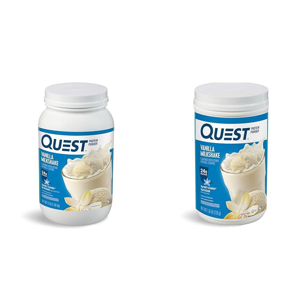 Quest Nutrition Quest Vanilla Milkshake Protein Powder Bundle, 24g Protein, 1g Sugar, 3 & 1.6 Pound, Low Carb, Gluten Free, 43 & 23 Servings
