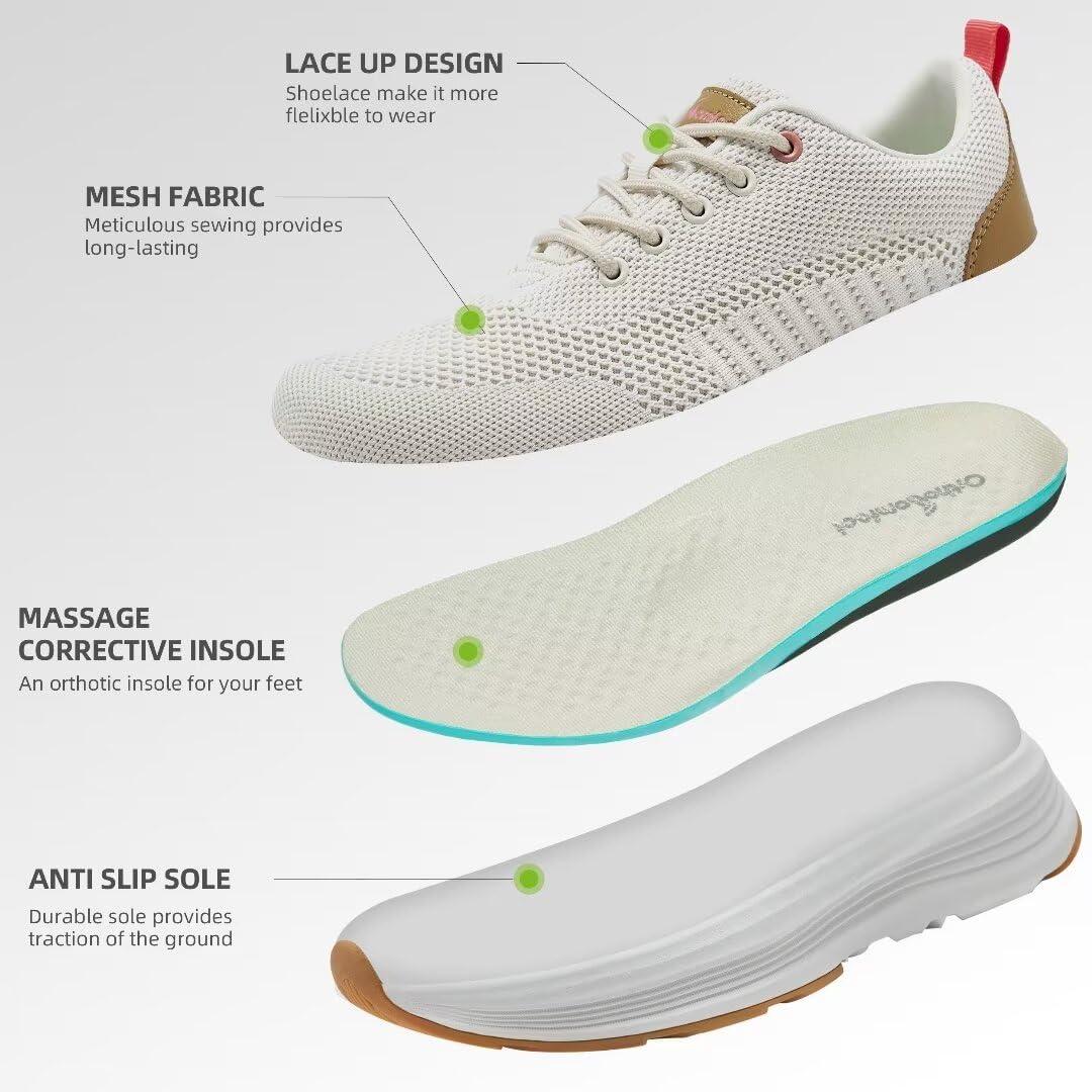 OrthoComfoot Women\'s Orthopedic Walking Shoes with Arch Support: Comfortable Orthotic Running Sneakers for Plantar Fasciitis, Supportive Trip Sneakers with Eva Elastic Thick Sole Beige Size 8