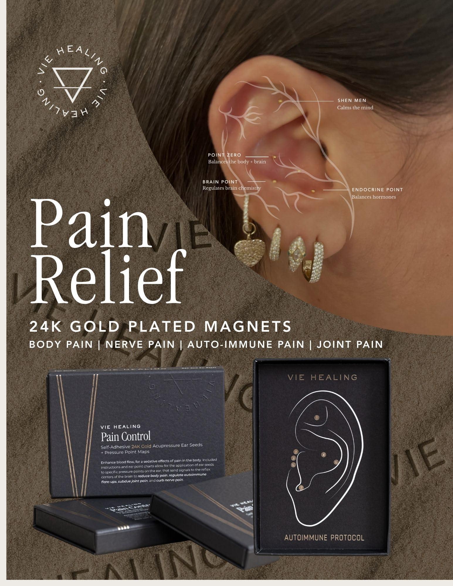 Vie Healing Vie Healing 24k Gold Acupressure Ear Seeds - Reflexology, Ear Seed Chart - Best Ear Seeding Kit - Acupressure Beads - 40+ Solutions & 24k Gold Ear Seeds Acupuncture Kit - Suitable for Adults
