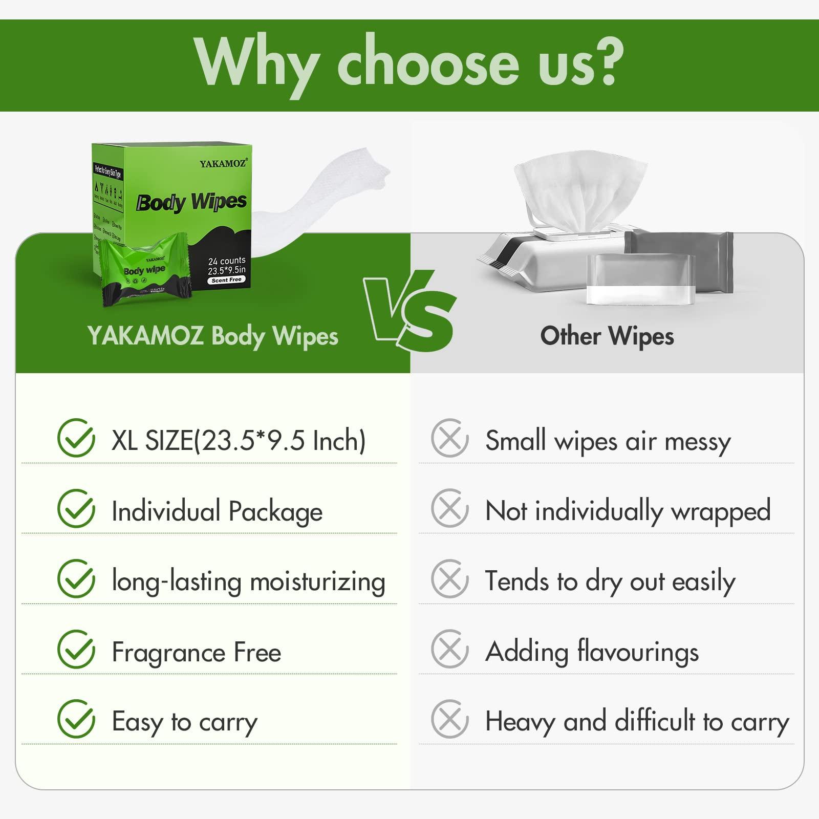 YAKAMOZ YAKAMOZ Large Body Wipes for Adults Bathing, Individually Wrapped Body Wipes for Bathing, Camping(Scent Free 24 counts and mint chill 24 counts)