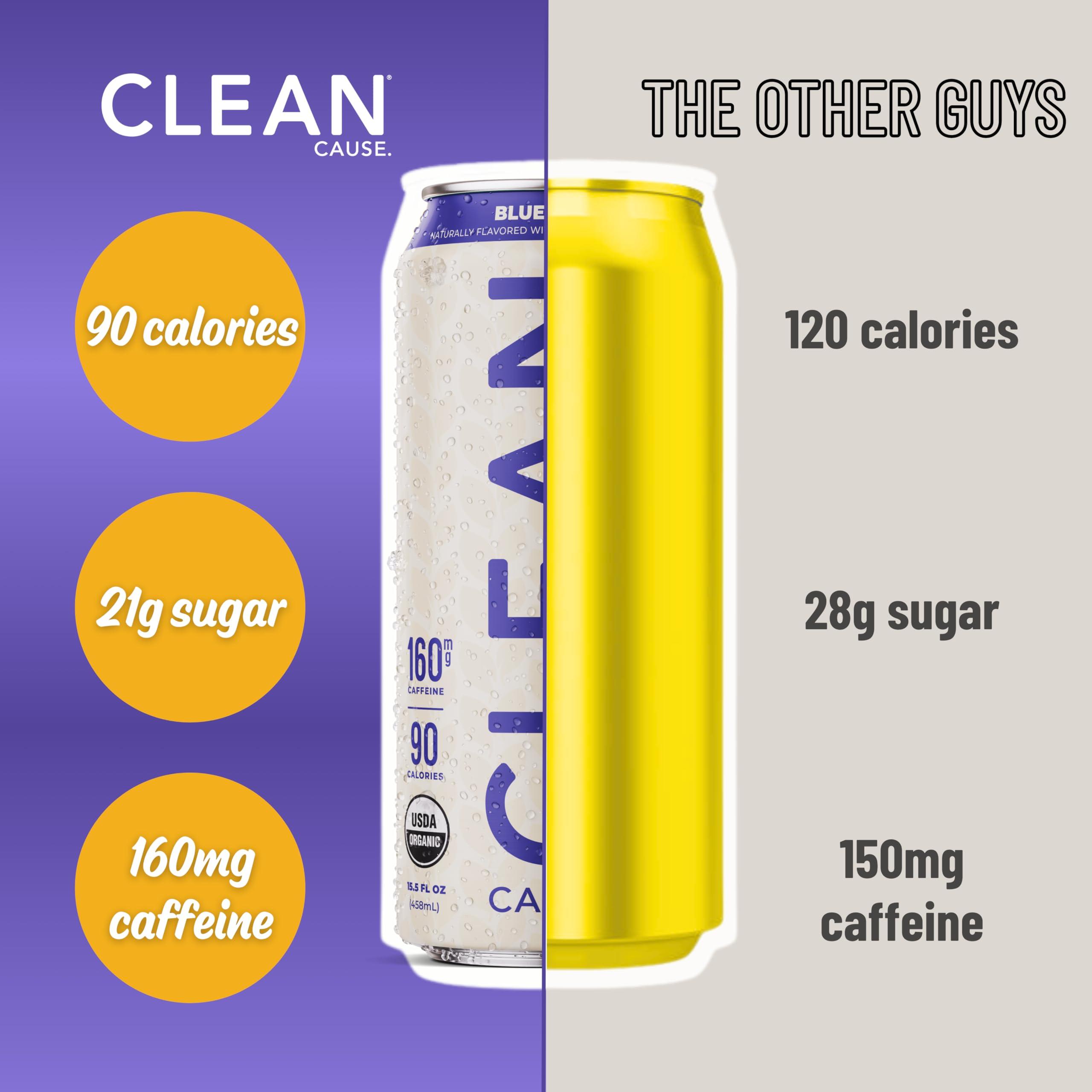 CLEAN CAUSE. NEW! CLEAN Cause Blueberry USDA Organic Yerba Mate Tea (15.5oz cans, 12-Pack Case) Non-Carbonated, 160mg Caffeine