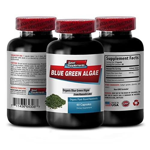 Sport Supplement Pure Green Superfood from Klamath Lake to Promote Healthier and Younger Looking Skin - Blue Green Algae 500mg, blue green algae capsules, blue green spirulina, spirulina, chlorella - 2B 120 Cap