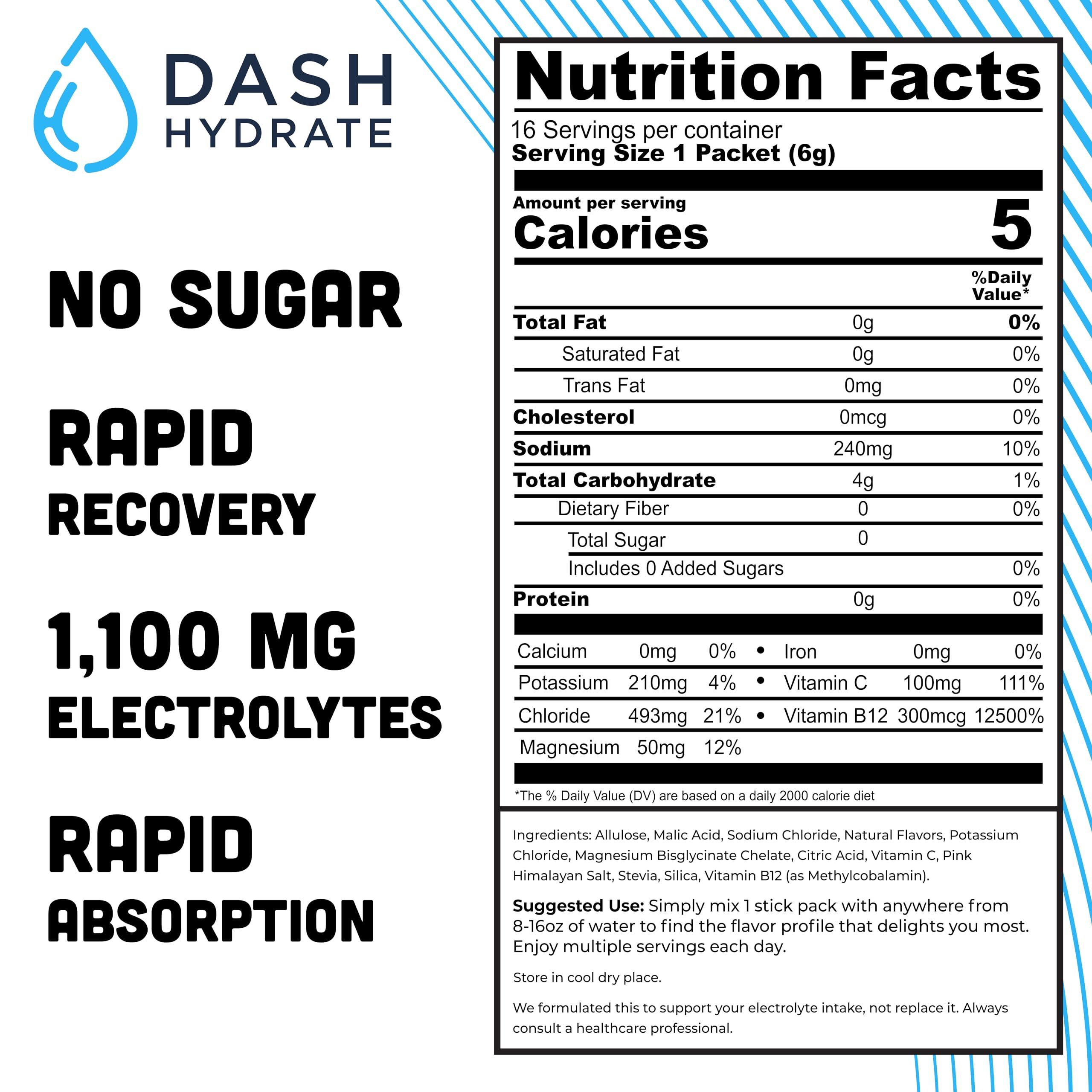 DASH Hydrate Rapid Hydration Electrolyte Drink Mix Packets | Rapid Absorption & Recovery with No Sugar | Variety Pack | 48 ct (16-Italian Ice, 16-Straw and 16-Blue Rasp)