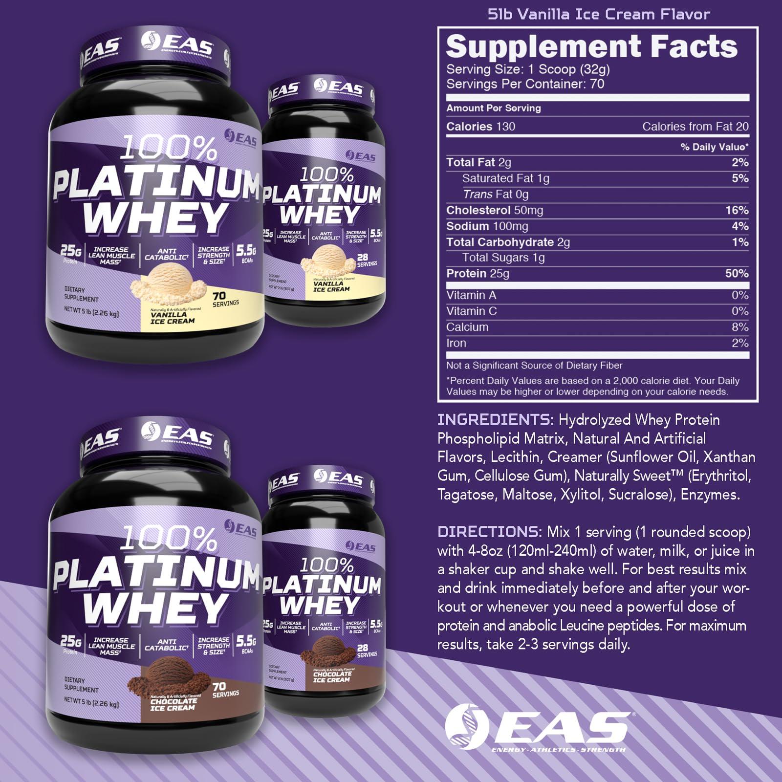 EAS EAS 100% Platinum Whey Protein | 3 Ultra-Platinum Whey Proteins | Increase Size & Strength | 25g Protein, 5.5g BCAAs | 2 Pound (Chocolate Peanut Butter Cup)