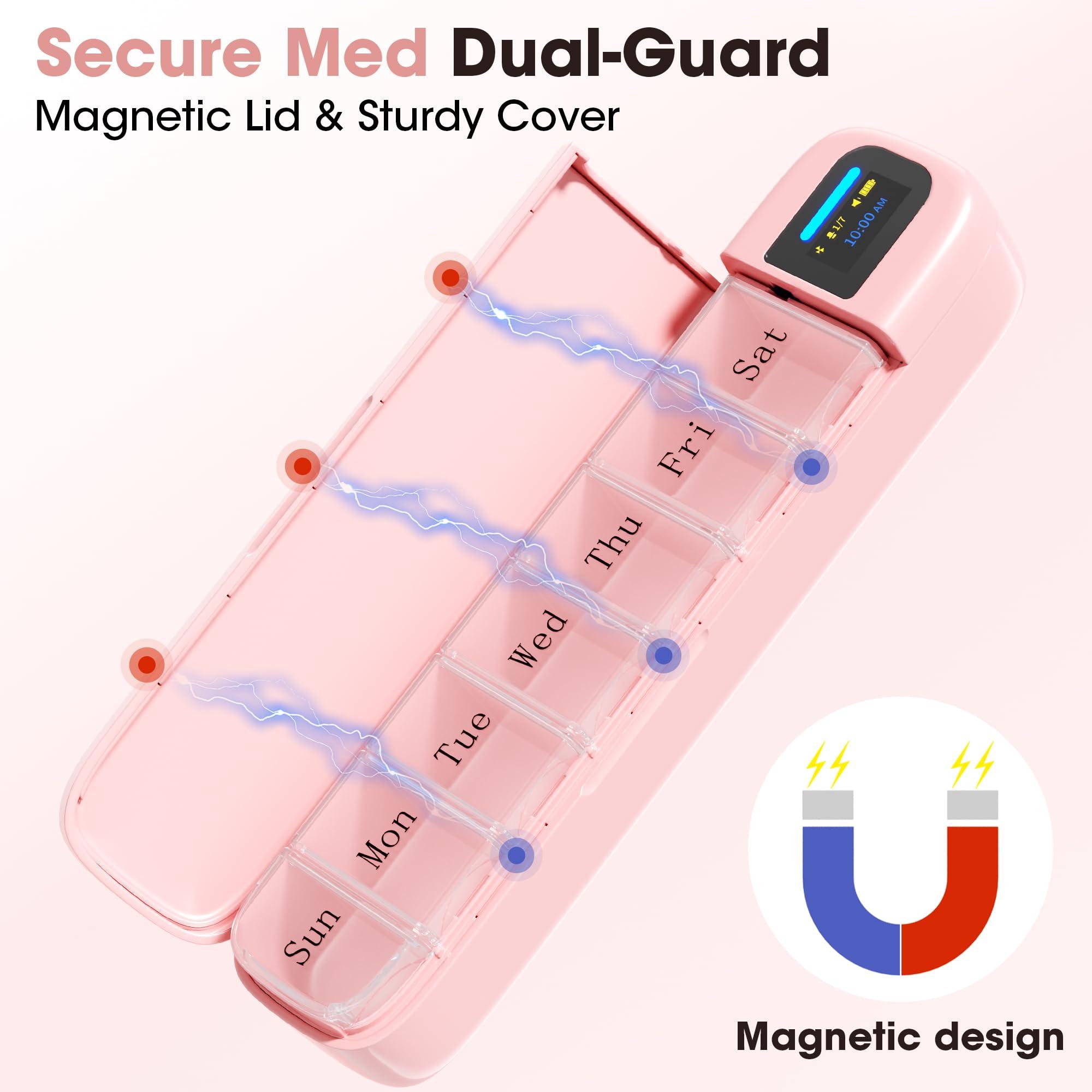 Daviky Daviky Automatic Pill Dispenser, Smart Pill Organizer with Alarm, Pill Box 7 Day with APP, Weekly Travel Pill Case, Portable Pill Reminder for Medicines, Supplements and Vitamins (Pink)
