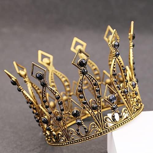 LEEMASING Crown Cake Topper Rhinestone Crystal Handmade Tiara Cake Decoration Gold With Black Stone Crown For Baby Shower Birthday Wedding