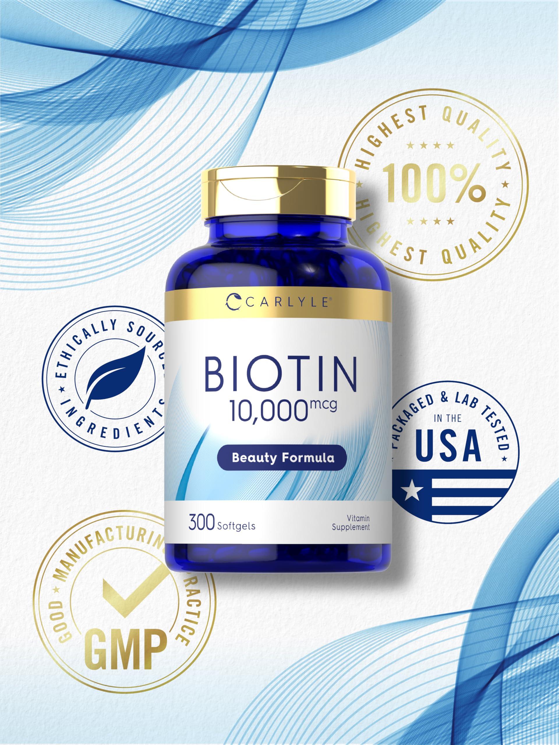 Carlyle Carlyle Biotin 10000mcg | 300 Softgels | Max Strength | Non-GMO, Gluten Free Supplement