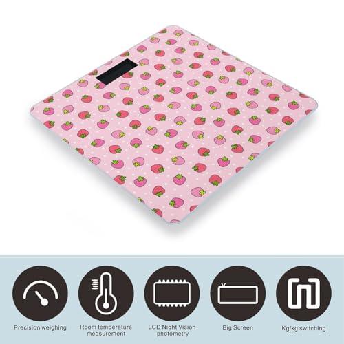 Zenladen1478 Cute Pink Strawberry Digital Bathroom Scale for Body Weight Highly Accurate Body Weight Scale with Lighted LED Display