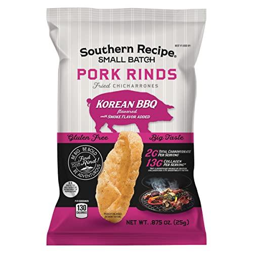 Southern Recipe Pork Rinds Variety Pack | Salt & Pepper, Korean BBQ, & Spicy Dill | Southern Recipe Small Batch Chicharrones | Keto Friendly & Low Carb | Snack Bag (18 Count)