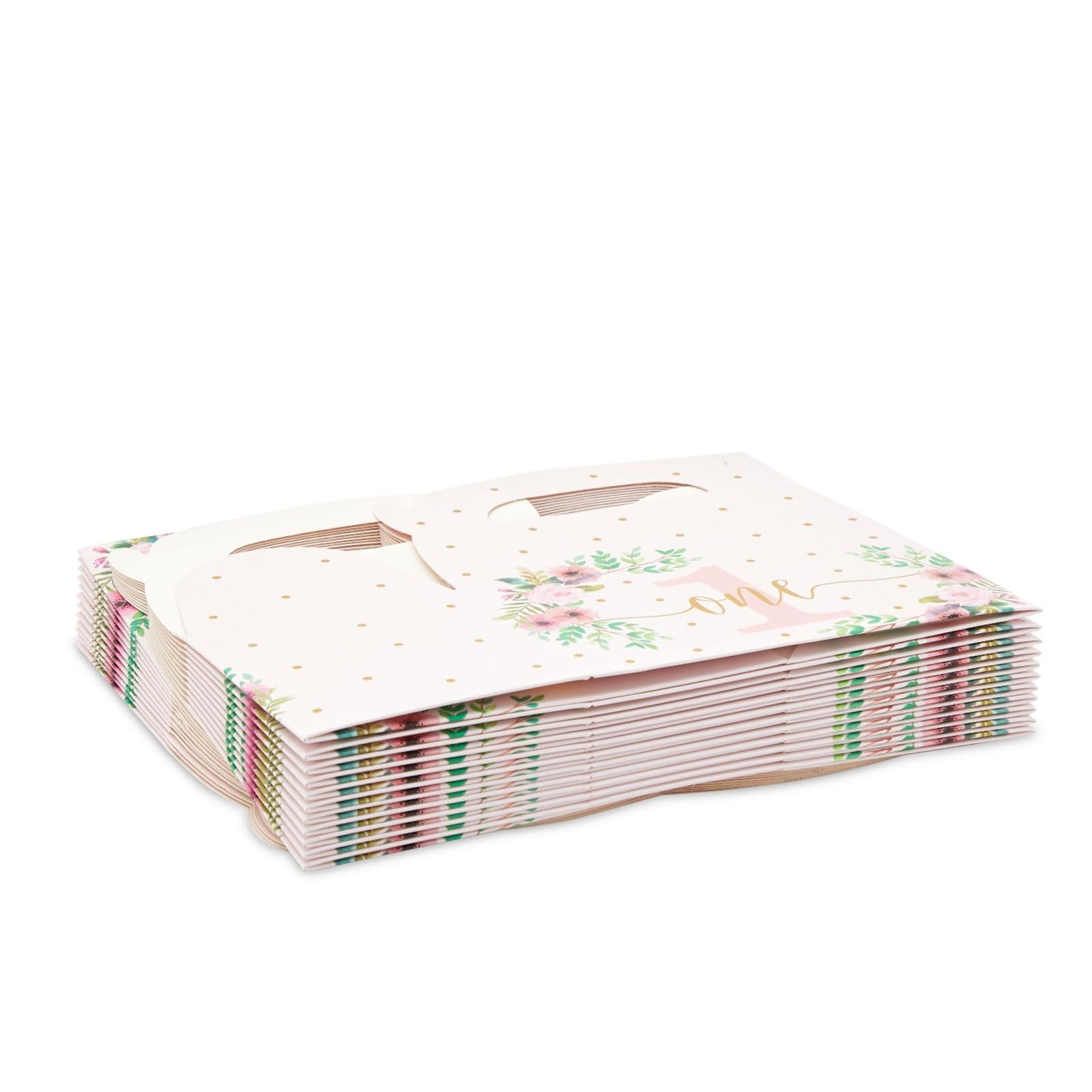 BLUE PANDA BLUE PANDA 24 Pack Pink Floral Present Boxes for 1st Birthday Party Favors - Goodie Gable Box (6.2 x 3.6 x 3.3 in) - First Birthday Candy Boxes for Girls - Gable Boxes for One Year Old