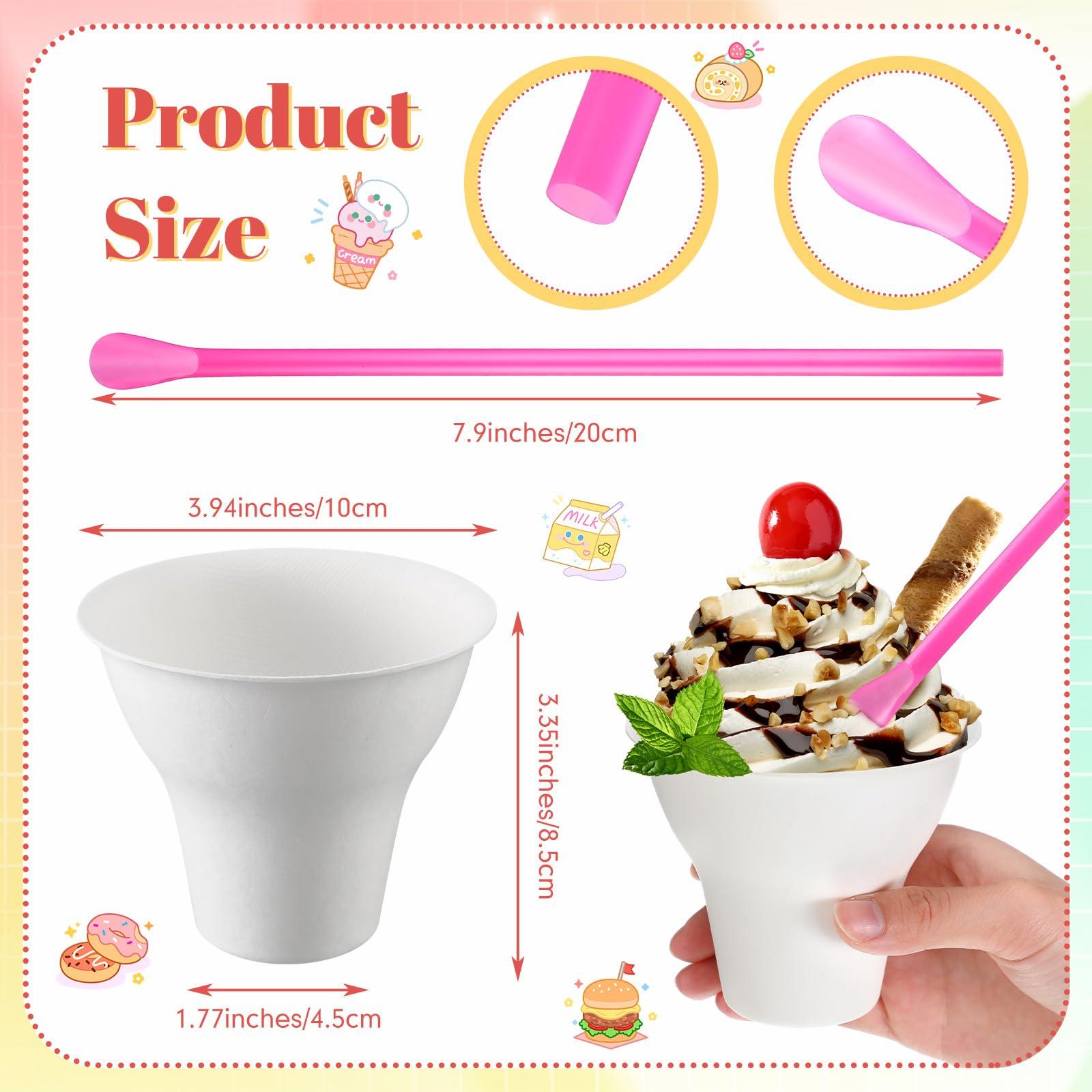 FoldTier FoldTier 100 Set Snow Cone Cups and Straws Set 12 oz Shaved Ice Cups Colorful Snow Cone Straws Ice Cream Bowls Thicken Paper Cone Cups for Wedding Birthday Party Food Holiday Summer Cookout