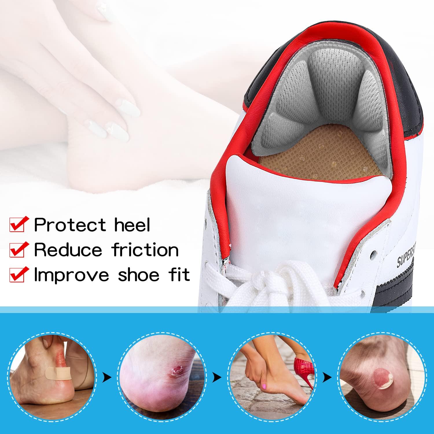 Huethy Back of Heel Cushion Pads, Adhesive Heel Grips Inserts for Boots, Loose Shoes Too Big, Reusable Heel Guards Liners for Women Men, Improve Shoe Fit,8PCS-Gray