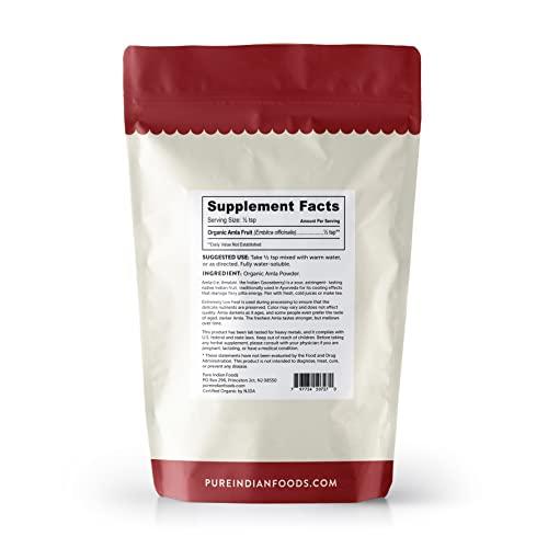PURE INDIAN FOODS Pure Indian Foods Organic Amla Powder, 8 oz, Water-Soluble Amalaki, Ayurveda Dietary Supplement Dissolves Completely in Water, Perfect for Capsules