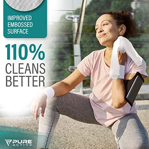 Pure Active 60 Individually Wrapped Shower Body Wipes + 50 Extra Thick Unscented Shower Wipes, Camping Wipes For Bathing, Rinse Free Body Cleansing Wipes