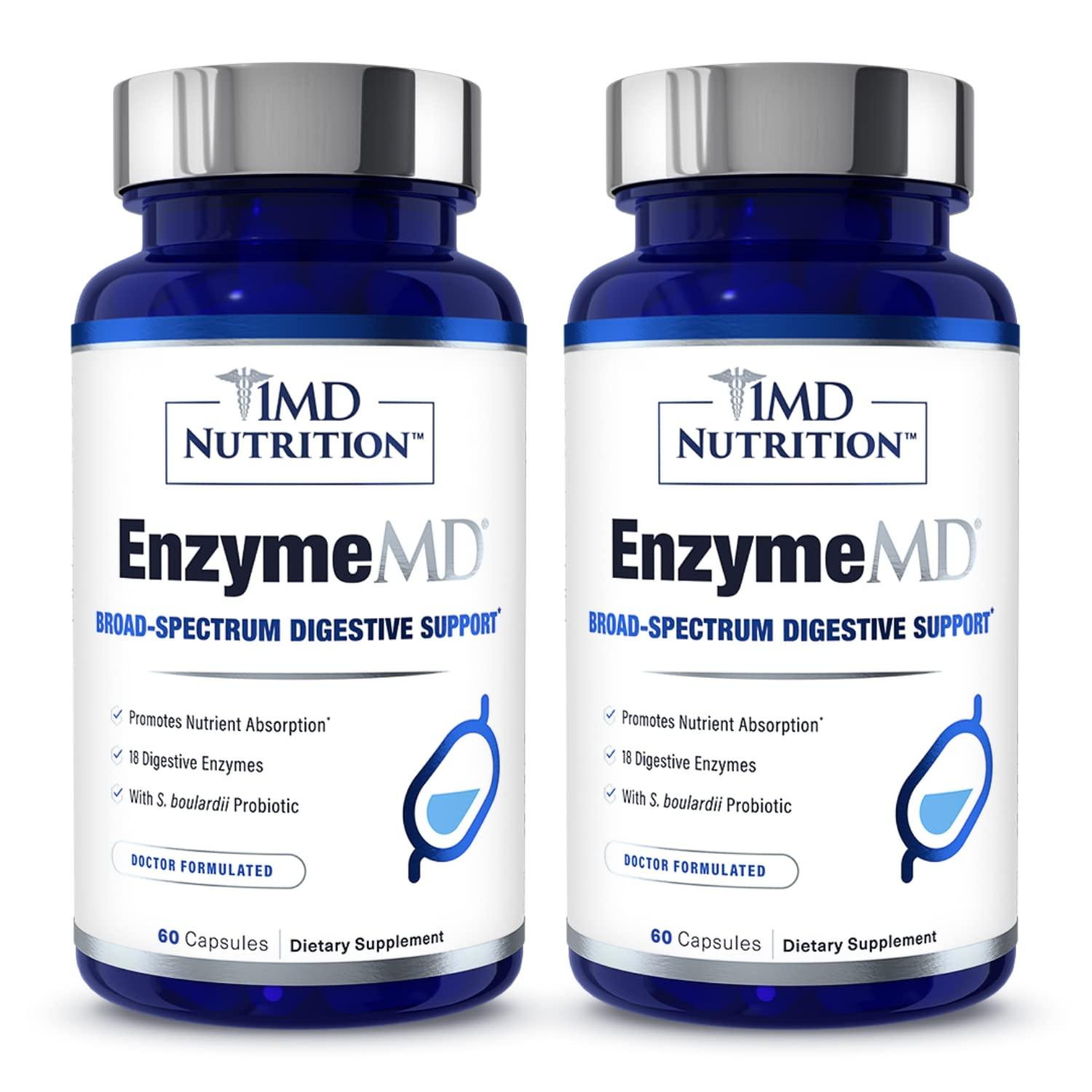 1MD Nutrition 1MD Nutrition EnzymeMD - Digestive Enzymes Supplement - Doctor Formulated | 18 Plant-Based Enzymes - Gas & Bloating Support | 120 Capsules (2-Pack)