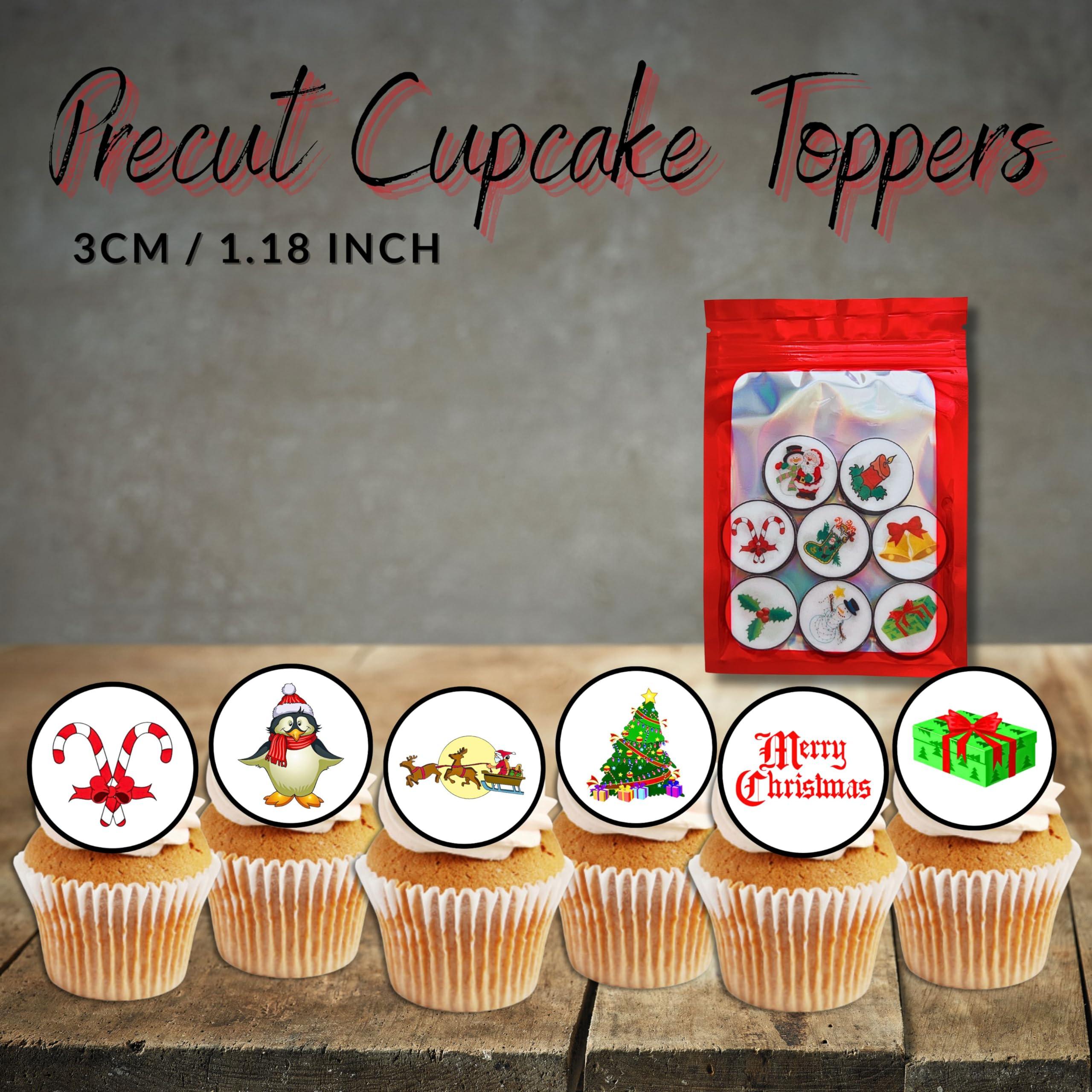 Cians Cupcake Toppers PRECUT Edible Christmas Cake Toppers - Theme #1 Mini Christmas Cupcake Toppers, Christmas Cake Decorations, Xmas Cake Decorations, Christmas Cup Cake Toppers (24)