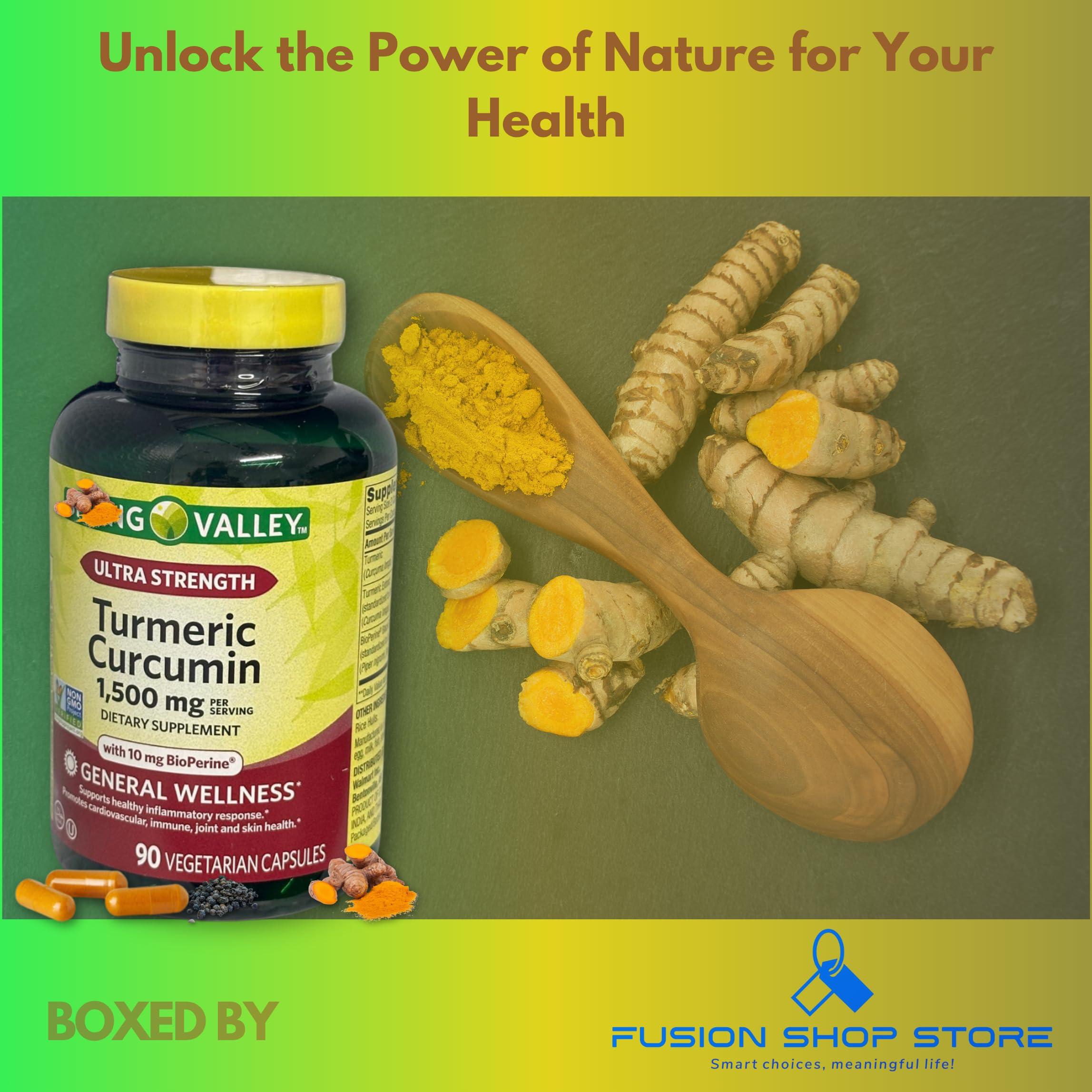 FUSION SHOP STORE Smart choices, meaningful life! Spring Valley Turmeric Curcumin 1500mg- with Black Pepper Vegetarian Capsules, 90ct (Pack of 1), Boxed by Fusion Shop Store