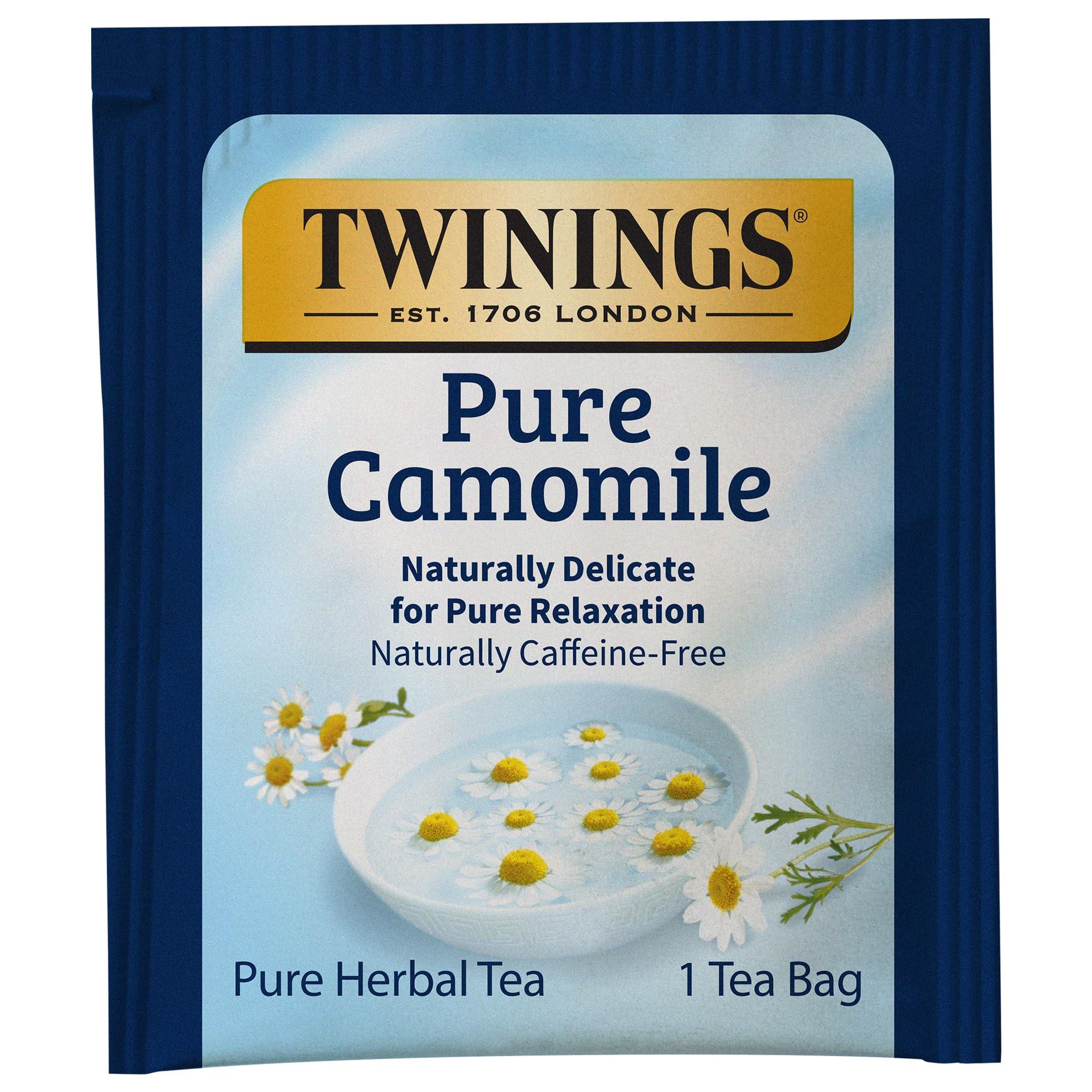 Twinings Twinings Pure Camomile Herbal Tea Individually Wrapped Bags, 20 Count (Pack of 6), Naturally Caffeine-Free, Enjoy Hot or Iced | Packaging May Vary