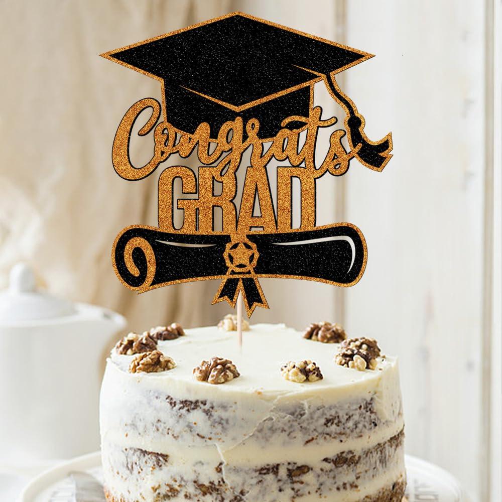 Sodasos Sodasos Glitter Congrats Grad Cake Topper,2024 Graduation Cake Topper,Congrats Grad Party Cake Decorations Supplies for Senior High School College Grad Party Supplies (Orange and black)