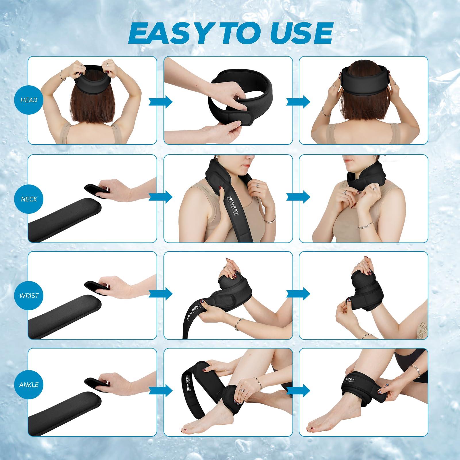 HEALSTOK Neck Ice Pack Wrap,Cervical Ice Pack,Cold Compress Ice Packs for Neck Injuries Reusable Cold & Hot Therapy Adjustable Flexible Gel Migraine Ice Head Wrap for Neck Pressure. (Ice Blue)