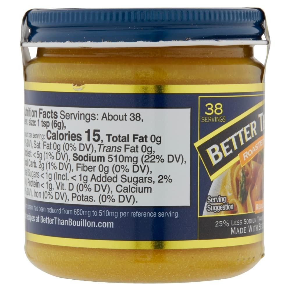 Better Than Bouillon Better Than Bouillon Reduced Sodium Roasted Chicken Base, Made with Seasoned Roasted Chicken & Less Sodium, 38 Servings Per Jar 8 Ounce (Pack of 4)