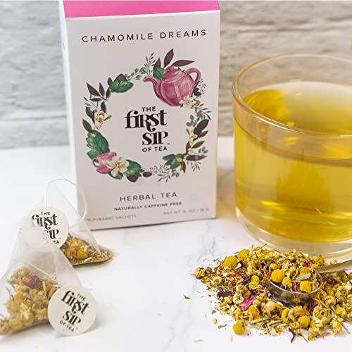 The Spice Hut Chamomile Dreams Tea Bags, Mint, Chamomile & Lemon Grass Herbal Tea, Non-Caffeinated, Natural Flavors, No Artificials, Stress Relief - 16 Cups | The Spice Hut, First Sip of Tea