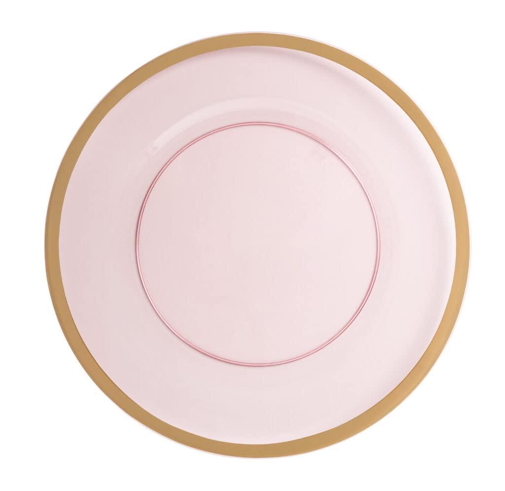 EcoQuality EcoQuality 13\" inch Round Pink Plastic Charger Plates with Gold Rim - China Like Party Plates, Heavy Duty Large Disposable Dinner Plates, Reusable Salad Plate, Wedding, Catering, Dinnerware (12 PACK)