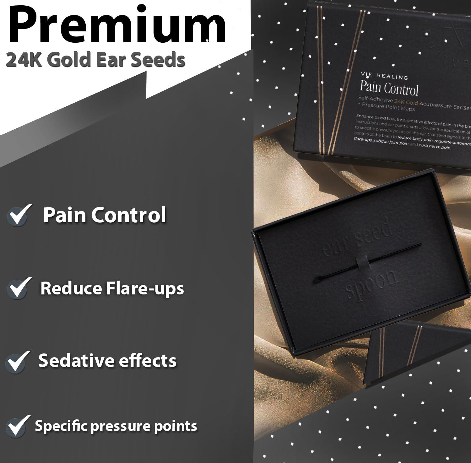 Vie Healing Vie Healing 24k Gold Acupressure Ear Seeds - Reflexology, Ear Seed Chart - Best Ear Seeding Kit - Acupressure Beads - 40+ Solutions & 24k Gold Ear Seeds Acupuncture Kit - Suitable for Adults