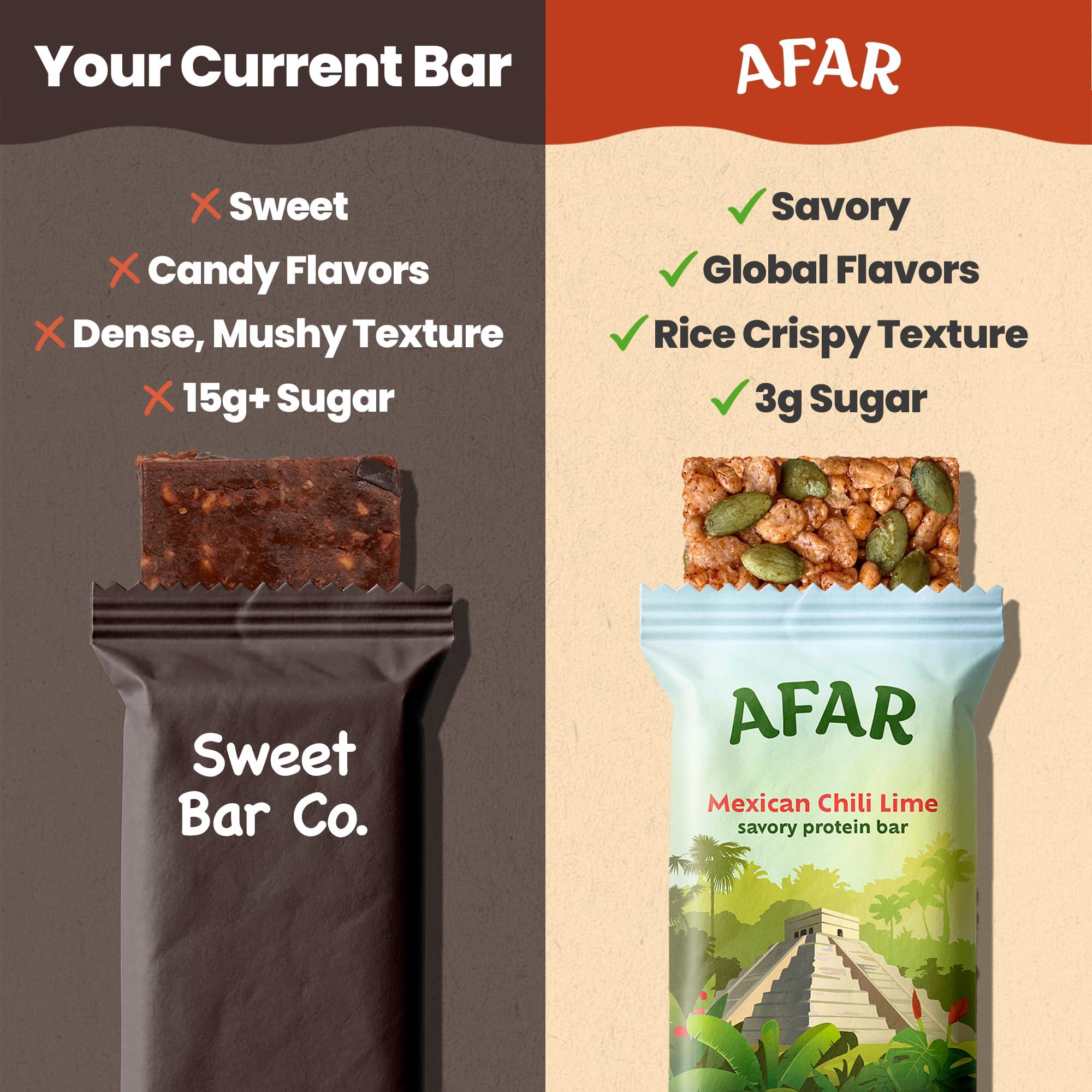 Afar Afar Savory Protein Bars Low Sugar, High Protein Healthy Snack for Adults Meal Replacement Bar Rice Crispy Texture Vegan, Gluten Free 8 Bars (Variety Pack)