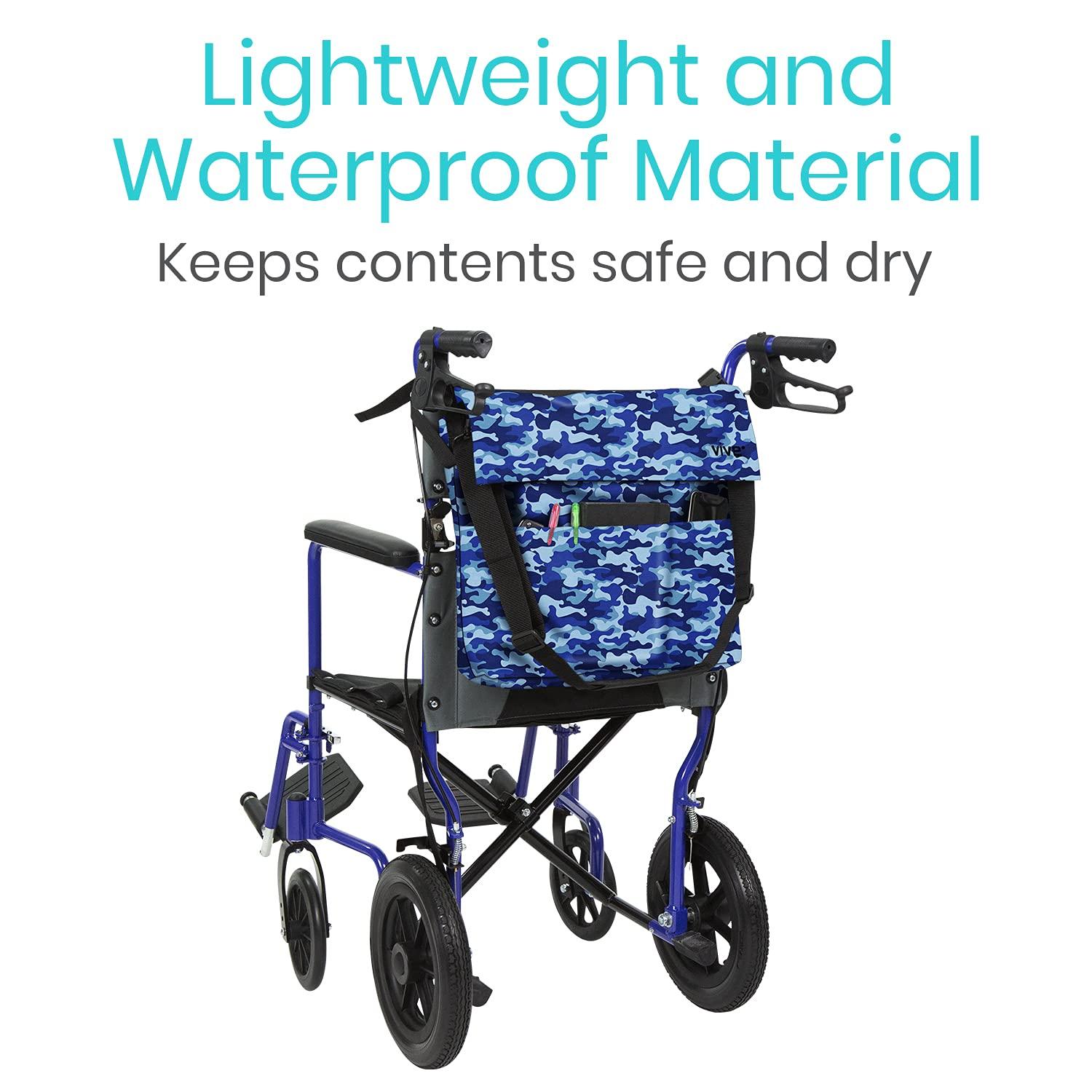 Vive Vive XL Wheelchair Bag - Waterproof, Scratch-Resistant, Double-Stitched, Machine Washable Accessory for Adults, Seniors, 15 Colors - Storage Walker Backpack to Hang on Back of Wheel Chair