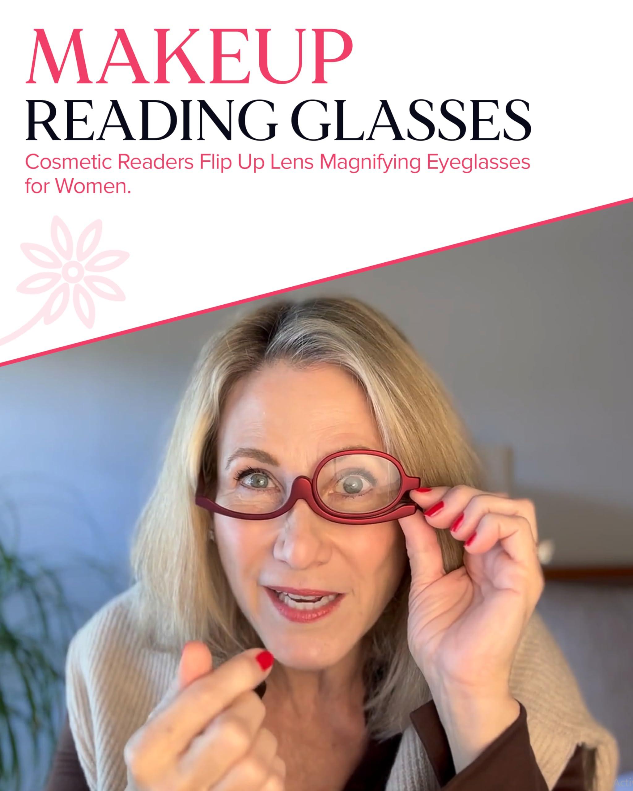 VICCI VICCI Makeup Reading Glasses | Cosmetic Readers Flip Up Lens Magnifying Eyeglasses for Women | Dual-Purpose Functionality, Lightweight Makeup Glasses | Offering Distortion-Free Vision +3.5 | Red