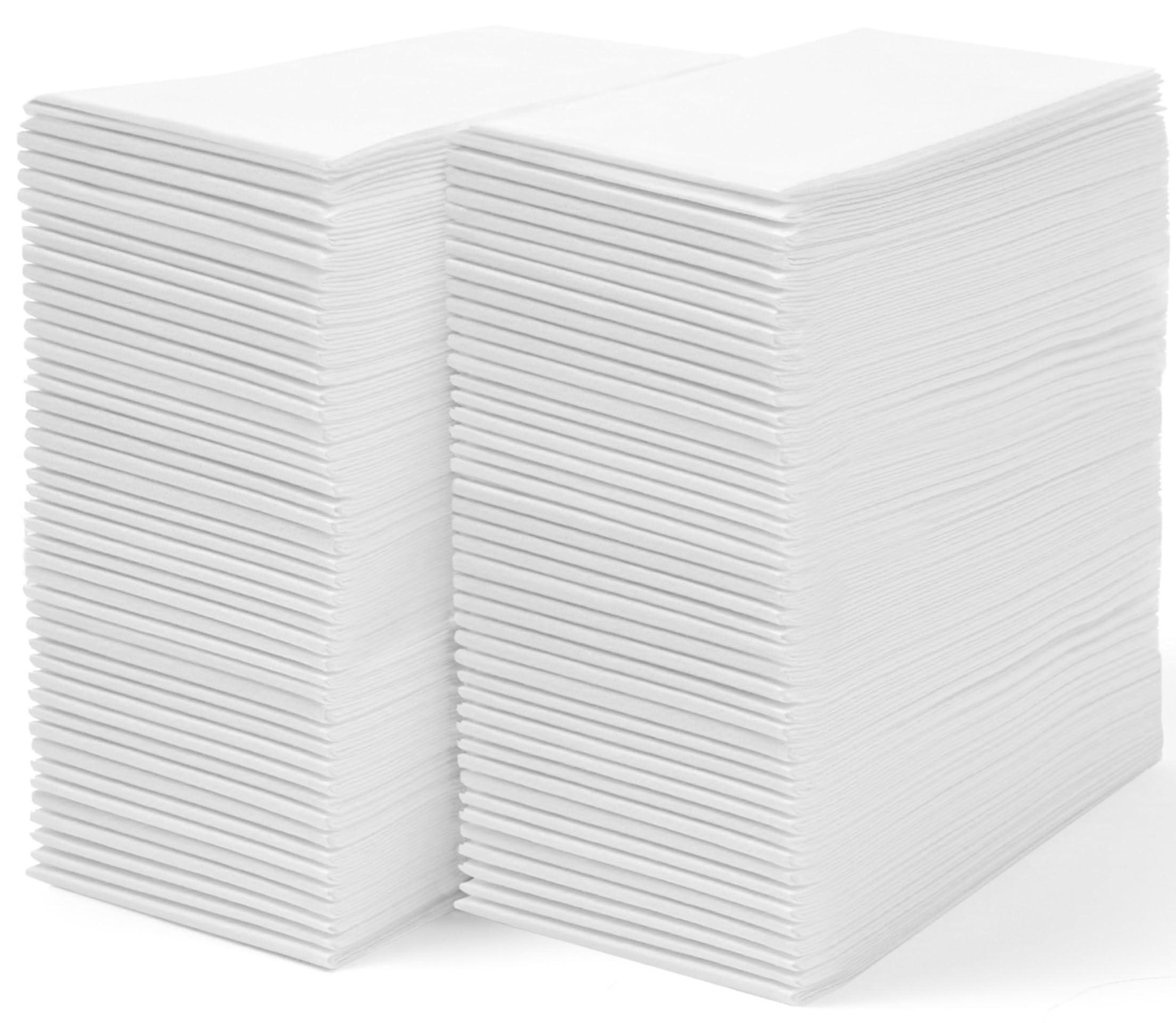 Nechtik 100 Disposable Linen Feel Guest Towels - Paper Hand Towels for Bathroom - Cloth Like White Paper Towel - Cocktail Hand Napkins - Highly Absorbent, Soft Fancy Guest Hand Towels 12\" X 17\" (Pack Of 100)