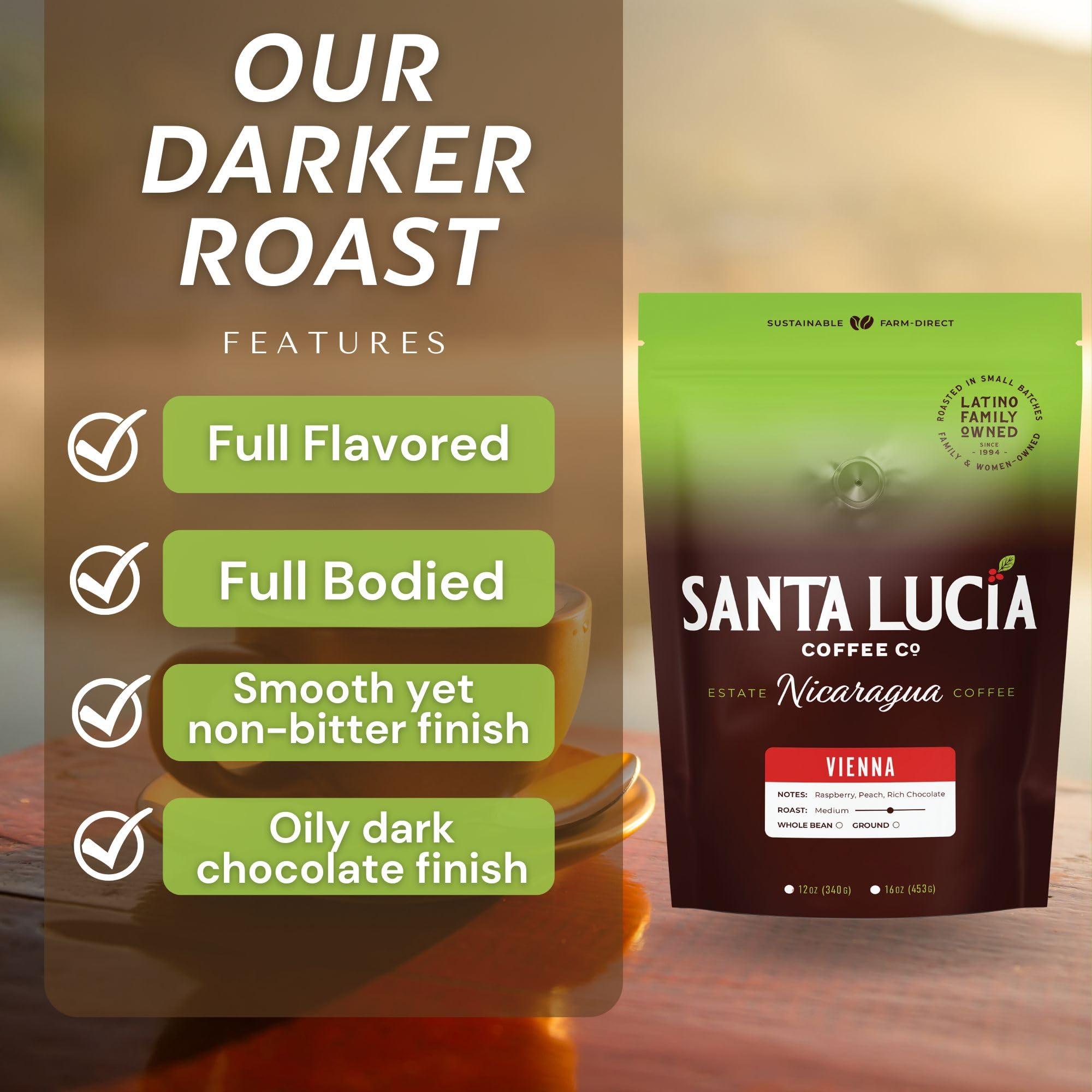 Santa Lucia Estate Coffee Santa Lucia Nicaraguan Specialty Coffee - Vienna Roast 2 Pounds (2-16oz Bags, Whole Bean)