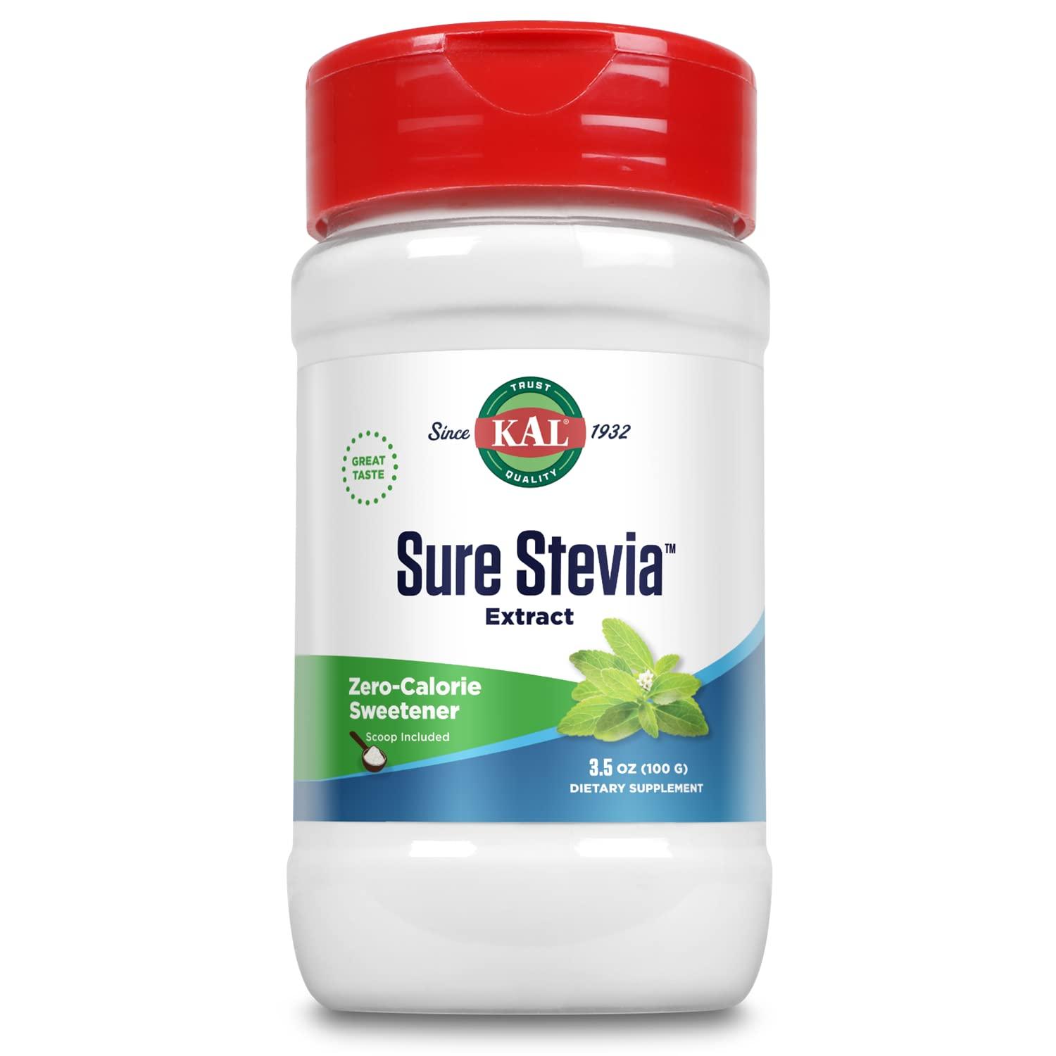 KAL KAL Sure Stevia Extract Powder, Low Carb, Plant Based Stevia Sweetener, Great Taste, Zero Calories, Zero Sugar, Low Glycemic & Perfect for a Keto Diet, 60-Day Guarantee, Approx. 1820 Servings, 3.5oz