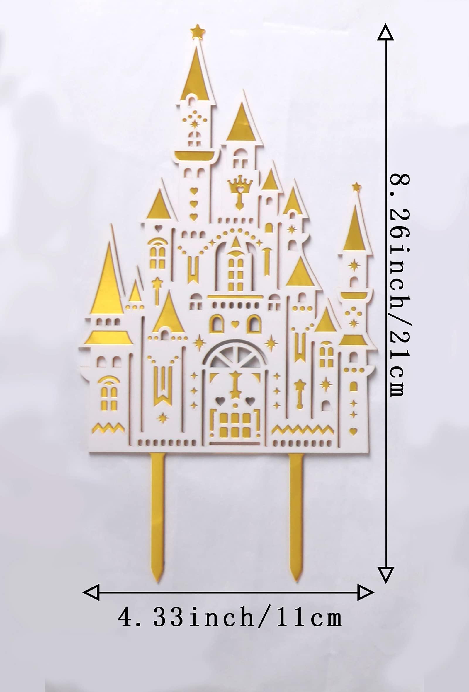 LINGAIXINYUE Double Layer White and Gold Big Castle Acrylic Cake Topper Photo Booth Props Birthday Party Decoration Celebrations for Boys and Girls