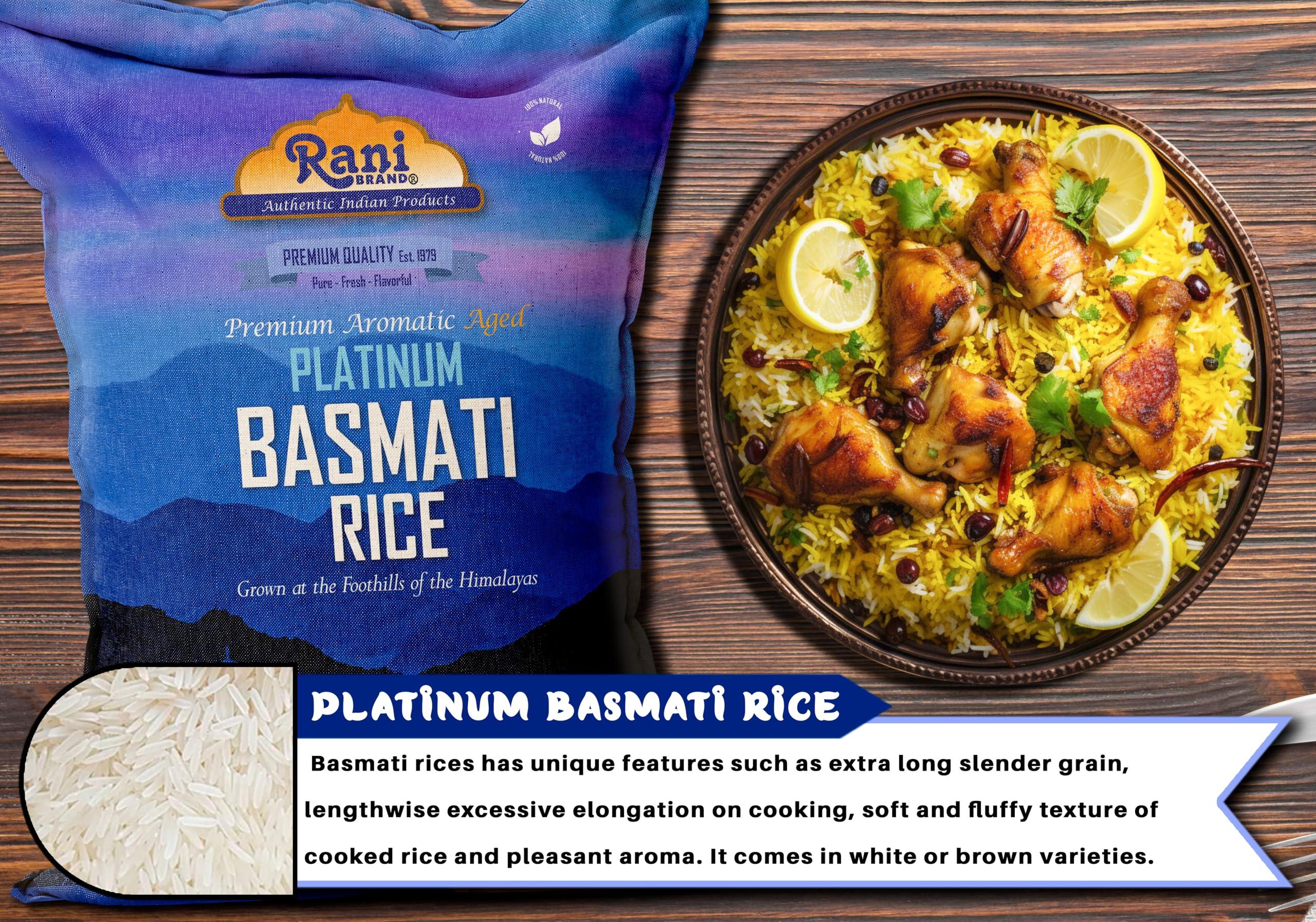 Rani Brand Authentic Indian Products Rani Platinum White Basmati Rice Extra Long Aged 20-Pound Bag, 320oz (20lbs) 9.08kg ~ All Natural | Gluten Friendly | Vegan | Indian Origin | Kosher | Export Quality