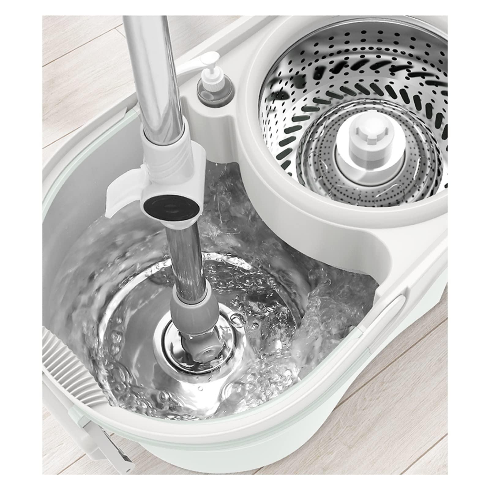 CLoxks Spin Mop and Bucket Set Spin Mop Bucket System Stainless Steel Spinning Mop Bucket Floor Cleaning System with 3 Microfiber Replacement Head (3 Pad) Microfiber Spin Mop