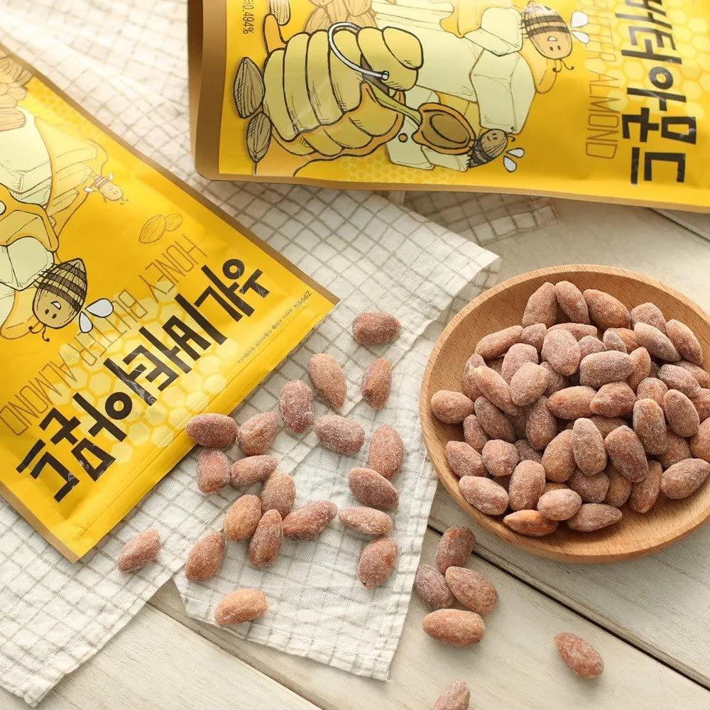 HBAF [Official Gilim HBAF] Korean Seasoned Almonds 3 Flavor Gift Party Pack Mix (Honey Butter, 1 X 190g, Baked Corn, 1 x 190g, Injeolmi, 1 x 190g)