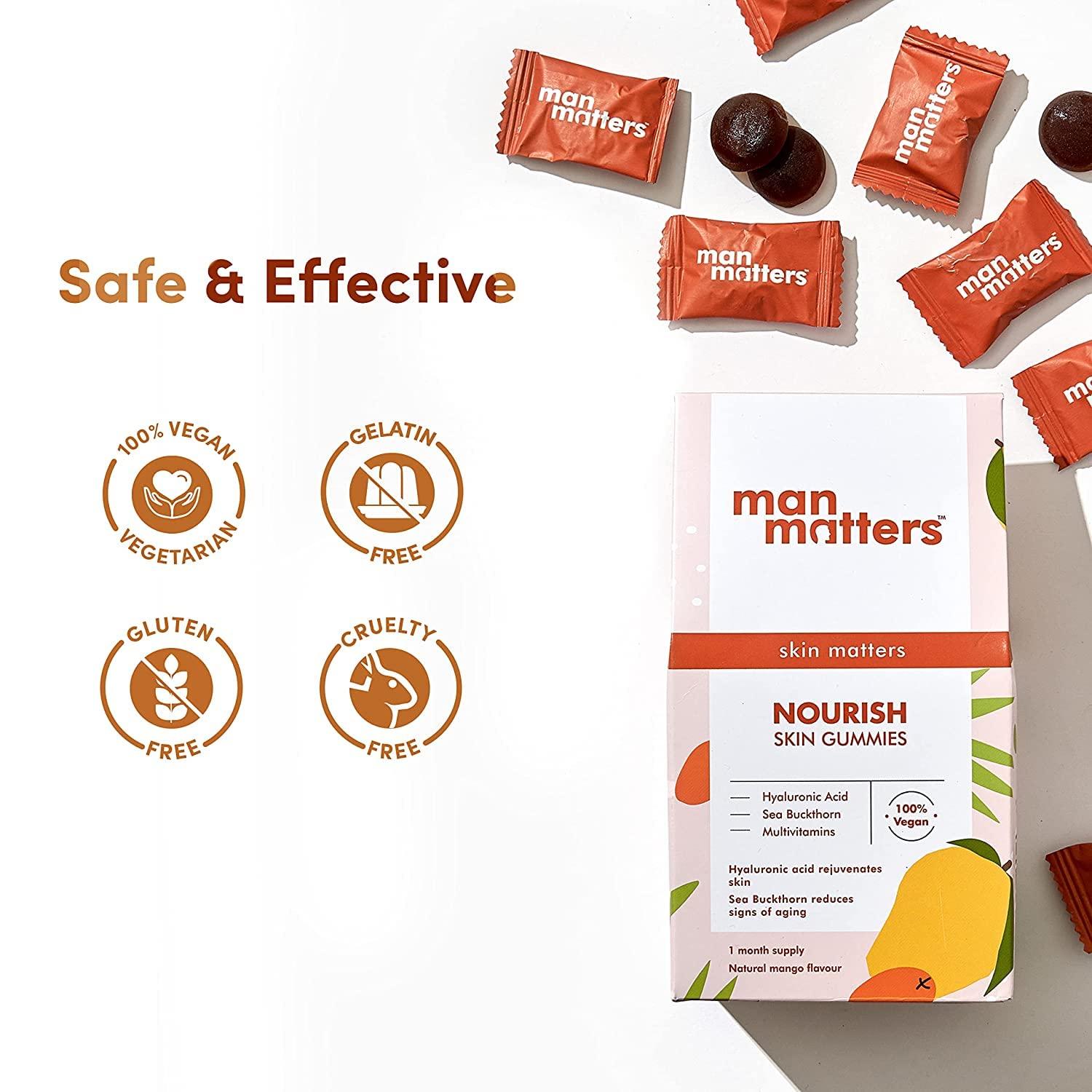 Metrol Metrol Man Matters Nourish Skin Gummies for Glowing Skin | Delicious Gummy with Vitamin C, Acid, Vitamin E & Sea Buckthorn | Gummies 30 Count