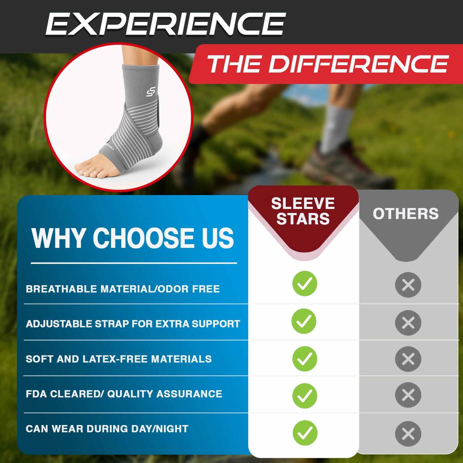 SS SLEEVE STARS Sleeve Stars Ankle Brace for Sprained Ankle, Plantar Fasciitis Relief Ankle Support for Women, Ankle Compression Sleeve w/ Strap (Single/Beige)