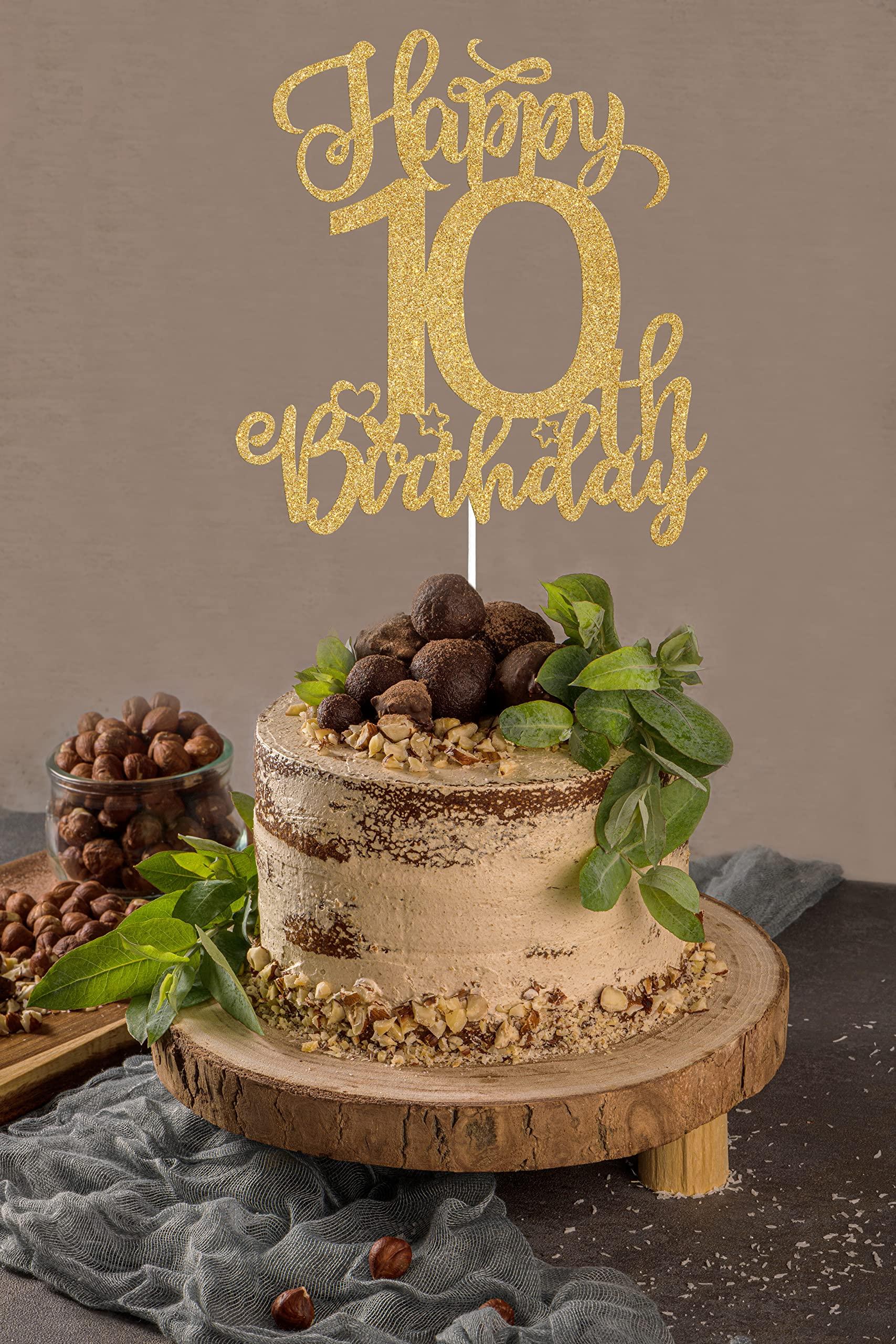 Four Ever Sweet Happy 10th Birthday Cake Topper, 10 Year Old Birthday Decorations, In My Double Digits Era Party Cake Decor Sign, Adios Single Digits Party Supplies Gold