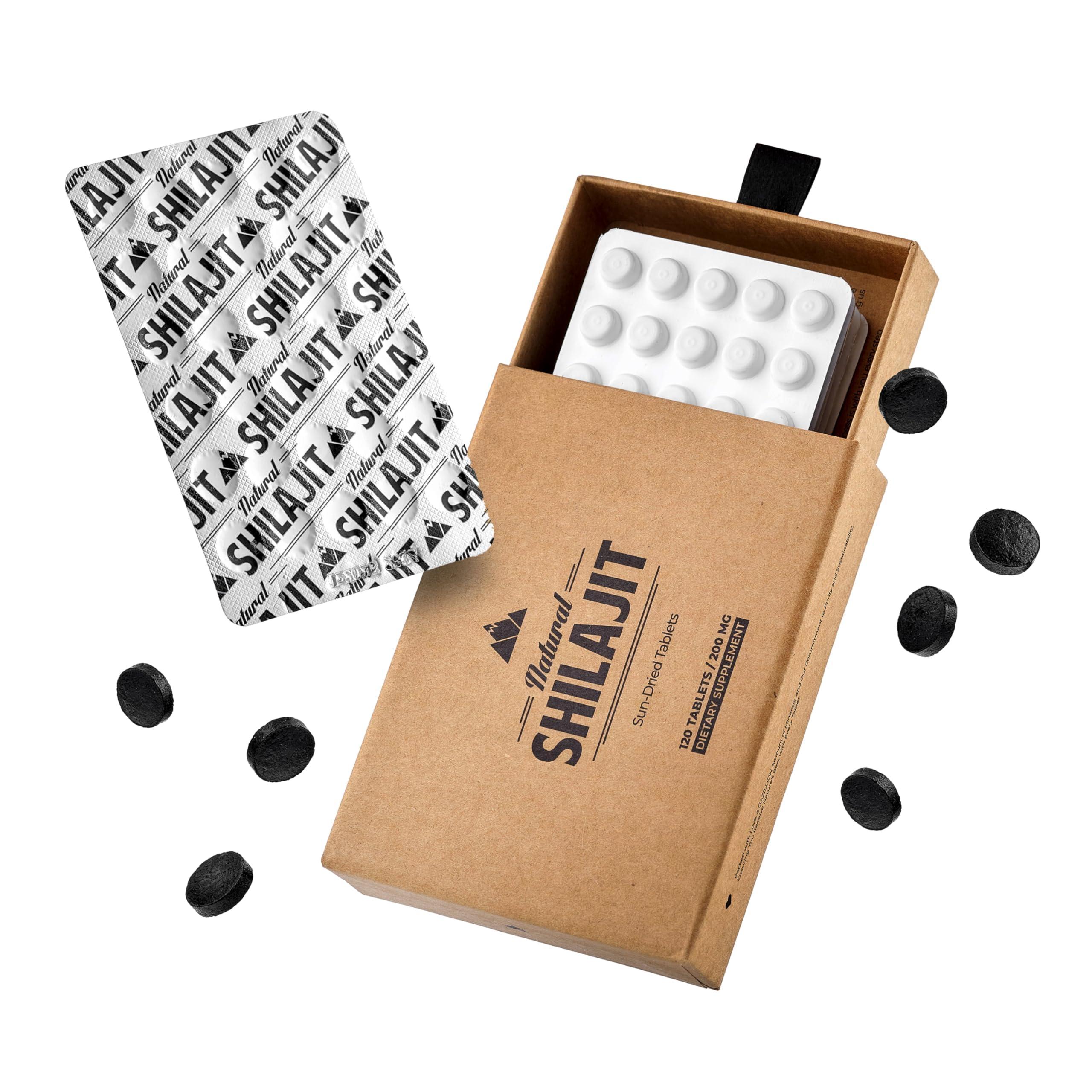 NATURAL SHILAJIT Natural Shilajit Tablets - 120 Count, Sun Dried 100% Pure Shilajit for Men & Women with Fulvic Acid & 85+ Essential Trace Minerals for Peak Physical & Mental Performance, Immune Health & Detox