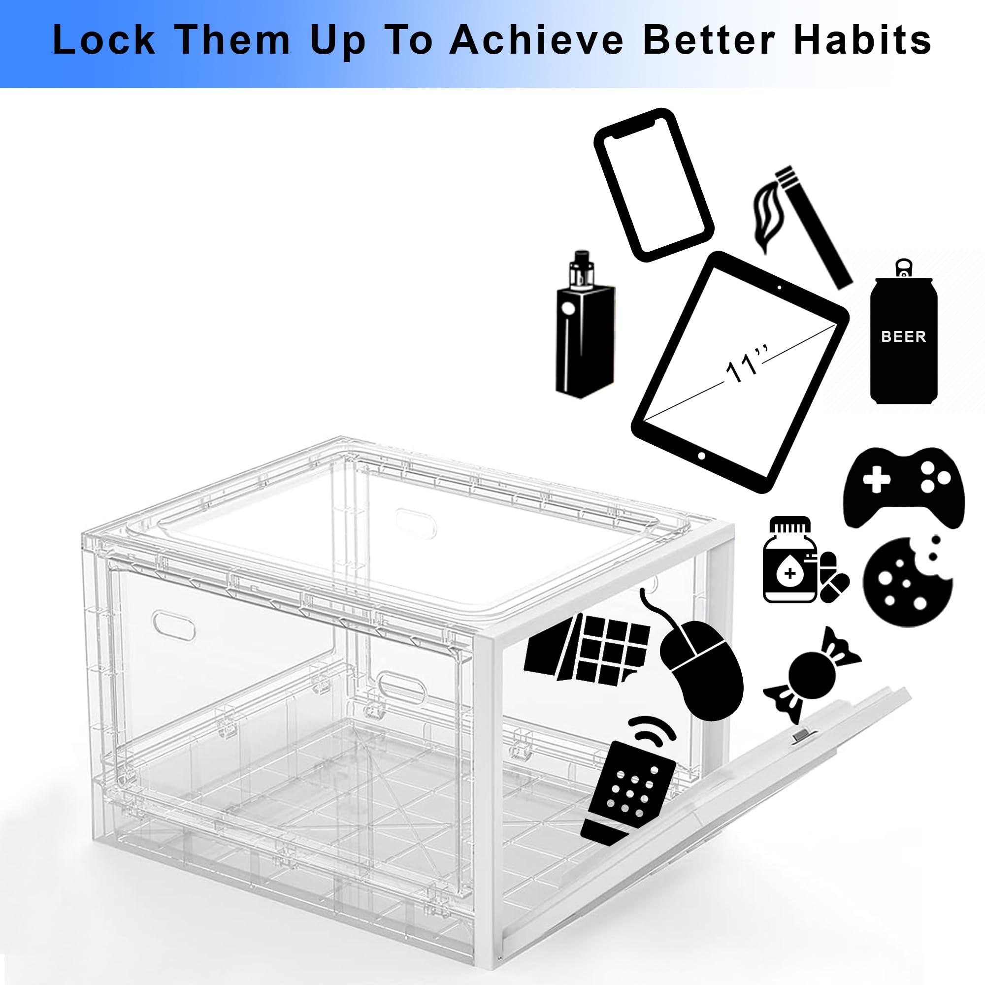 Habit Control Habit Control Clear Lock Box - Timer & Combination Modes, Plastic Medicine LockBox for Fridge, Locking Time Snack Container, Cell Phone Locker (Clear-timer)