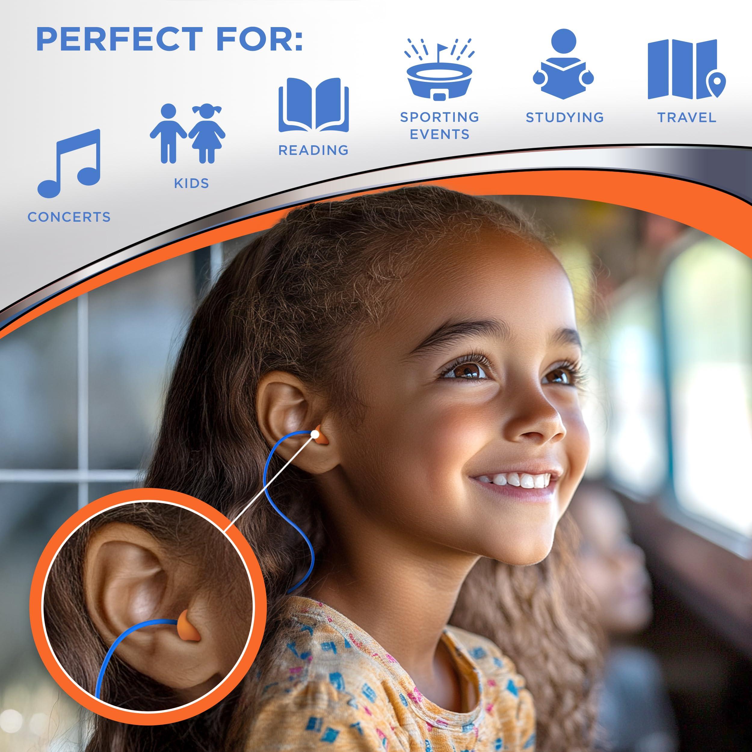 Hearos HEAROS Just for Kids Foam Ear Plugs, X-Small, Corded Hearing Protection, NRR 28, 3 Pairs