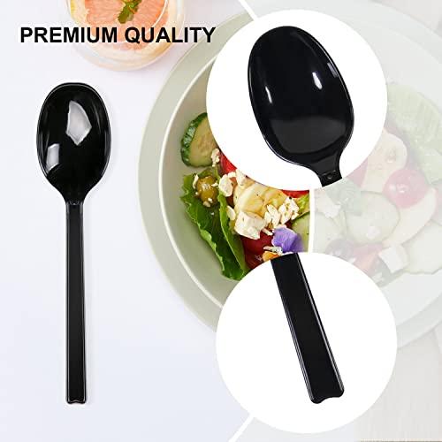 Hokeding 6\" Spoons Plastic Disposable,White Plastic Spoons Individually Wrapped 100 pack for Party Supplies,Reusable Plastic Spoons for Outdoors, Home, Office Use(White)