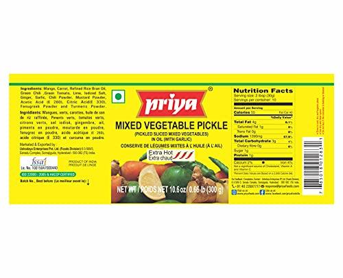 Priya Priya Pickle Combo Pack - Mango (Extra Hot) & Mix Vegetable (Extra Hot)(2X300 gm)