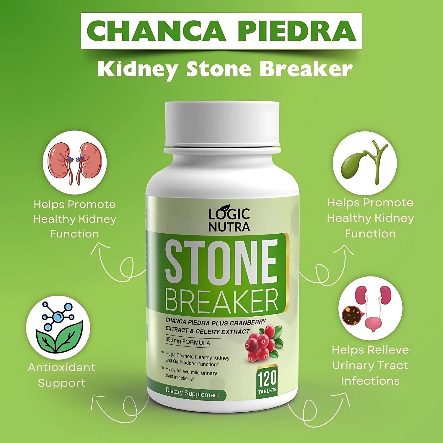 Logic Nutra Logic Nutra Chanca Piedra Kidney Stone Breaker 120 Tablets 800 mg - Maximum Strength for Gallbladder & Urinary Cleanse with Phyllantus Niruri, Celery Seed Extract & Cranberry Extract